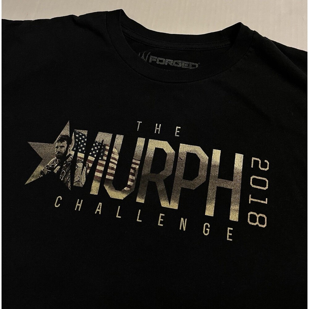 Forged The Murph Challenge 2018 CrossFit T-Shirt LARGE Military Veteran USA Flag